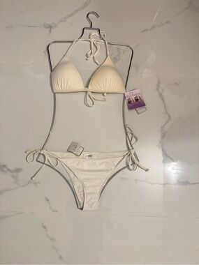 Cream Triangle String Bikini Set